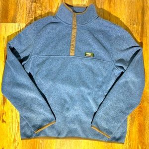 LL Bean Airlight Knit Slightly Fitted Pullover Mens Sz L Blue 1/4 Snap Sweater